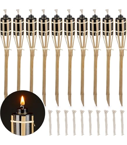 24 Stück Gartenfackeln Aus Bambus - 90cm Mit Ersatzdocht