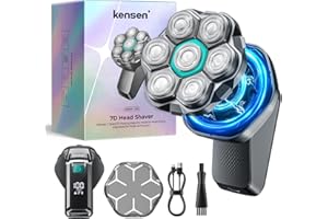 kensen Rasoio Elettrico Testa Calva Uomo 7D Rasoio Testa Calva Zero Assoluto IPX6 Impermeabile 100 Minuti di Autonomia con Testina di Taglio Magnetica & Porta di Carica USB-C 8100 & 8500 giri/min