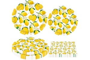 INSPIREYEE 120 Pack Lemon Party Decorations Lemonade Themed Birthday Party Supplies Yellow Lemons Themed Tableware- Lemon Plate Lemon Napkins for Lemon Theme Birthday Party Wedding Shower Supplies Serves 40