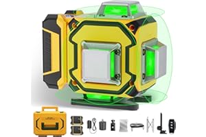 ENRIPRT Nivel Laser Autonivelante 4 x 360 °,Modo de Pulso,4D 16 Líneas Laser Verde,360 Líneas Vertical/Horizontal Conmutables, 2 Batería, Base Magnético, Mando a Distancia, Maletín rígido
