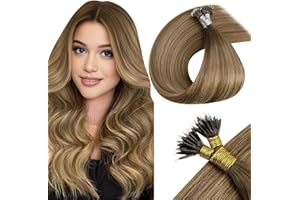 LaaVoo Nano Hair Extensions Real Human Hair 14 Inch 50s 50g Light Brown and Dark Blonde Omber Nano Beads Hair Extensions Remy Straight Nano Ring Hair Extensions #8/16/8