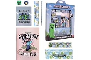 Ragusa-Trade Minecraft - Set di penne per cancelleria, con gomma, per l'inizio della scuola, per calendario dell'Avvento o regalini, articolo originale per ragazzi – 7 pezzi