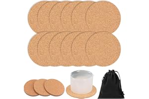 PFLYPF 12 StüCk Korkuntersetzer (9 * 0,4 cm) und 1 StüCk Schwarze Aufbewahrungstasche (15 * 20 cm), rutschfeste Untersetzer, Runde Untersetzer FüR Zuhause, KüChe, Wohnzimmer, Schlafzimmer, BüRo