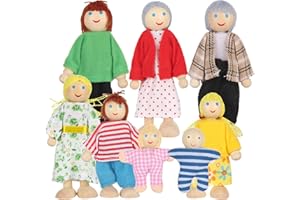 Jooheli Bambole Famiglia, Set di 8 Famiglia di Bambole di Legno, Casa Delle Bambole Persone Famiglia, Felice Famiglia di Bambole di Legno Regalo Giocattolo per bambini