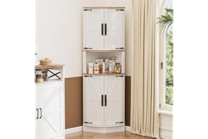 BonVache Küchenschrank Hoch, Eckschrank, Badezimmerschrank Schmal, Eckregal mit 4 Türen und 5 Ablageflächen, 165cm Aufbewahrungsschrank Holz, Hochschrank für Küche, Wohnzimmer, Esszimmer, Weiß