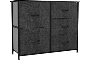 YITAHOME Cajonera de Tela, Cómoda de Tela, Unidad de Almacenamiento de Tela, con 5 cajones Extraíbles, Cómoda de para Sala de Estar, Dormitorio, habitación Infantil, Negro y Gris