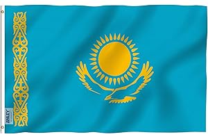 Anley Fly Breeze 3x5 st¨®p Flaga Kazachstanu - ?ywy kolor i odporno?? na blakni?cie - P?¨®cienny Nag?¨®wek i podw¨®jne szycie - Flagi Republiki Kazachstanu Poliester z mosi??nymi przelotkami 3 X 5 FT