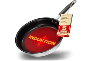 PURE LIVING INTERIOR DESIGN Bratpfanne 28 cm Induktion mit TEST SEHR GUT und 5 JAHREN GARANTIE - Antihaft Beschichtete Pfanne 28 cm Induktion Induktionspfanne Spülmaschinen- und Ofenfest Pfanne Induktion 28cm Pfannen