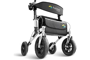 HELAVO Rollator med punkteringssäkra däck av massivt gummi för utomhusbruk - hopfällbar utomhusrollator av aluminium med sits - maximal rörlighet och komfort utomhus