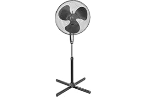 Bestron Ventilateur Sur Pied avec Trois Niveaux de Vitesse, Ventilateur avec Fonction Oscillation à 75° & Hauteur Réglable Jusqu'à 122 Cm, Télécommande Incluse, Ø 45 Cm, 45 Watts, Couleur: Noir