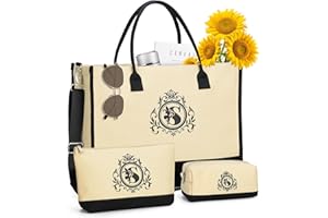 Lekespring Borsa a Spalla Donna in Iuta 3 Set con Scatola Regalo, Borsa Tote Personalizzata Iniziali, Grande Borsa Shopper Bag Regali per Amica Mamma Sposa Damigella Compleanno Anniversari Nozze