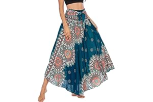 FEOYA Mujer Maxi Falda de Playa 2 en 1 Bohemio Vestido Grande Swing Falda Vacaciones Primavera Verano Falda Estilo Étnico Largas Enaguas Informales