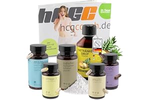 ‎HCGC hCGC Stoffwechselkur 21 Tage Basispaket - Omega 3, OPC, MSM, Vitamin Komplex Kapseln, Flohsamen Pulver, zuckerfreier Sirup mit Grünertee-Ananas für Energie - Darmkur & Stoffwechselunterstützung