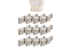 GERCAR Pro 12x Knaufzylinder 30/30 gleichschließend Set 12 Schließzylinder mit Knauf inkl. 60 Schlüssel - 60 mm Türschloss Zylinderschloss 12er Zylinder - Länge: 60mm, A:30 B:30 - Messing matt