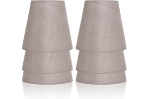Fuloon 6er Set Lampenschirme für Kerze Kristall Kronleuchter Wandleuchte Hängelampe Stoff Lampenschirm (Grau)
