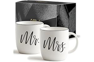 Triple Gifffted Mr und Mrs Tassen Set Geschenke Ideen Paare Weihnachten, Partnertassen Männer Frauen frau, Hochzeit, Braut Bräutigam, Hochzeitstag Hochzeitsgeschenke für Brautpaar, Keramik 380ML