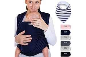Makimaja - Écharpe De Portage 100% Coton - Bleu Marine - Porte-Bébé De Haute Qualité Pour Nouveau-Nés Et Bébés Jusqu'À 15 Kg - Incl. Sac De Rangement Et Bavoir Bébé