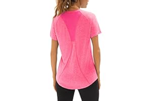 Wayleb Sportshirt Damen Kurzarm V-Ausschnitt Sommer Sport T-Shirts Leichtes Atmungsaktiv Back Mesh Laufshirt Fitness Gym Oberteile Frauen Longshirt Yoga Top S-XXL