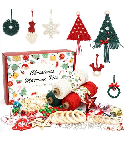 Kit De Bricolage Macramé : 6 Pères Noël / Gnomes - Pour Débutants Adultes - Inclut Corde, Perles En Bois, Instructions - Décoration De Noël à Fabriquer Soi-même - 6