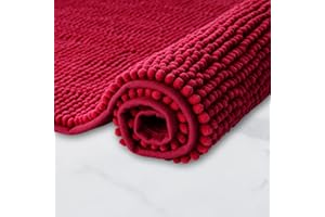 Decomira Mata łazienkowa antypoślizgowa z miękkiego Chenille | Super chłonne i można prać w pralce | Do łazienki, pod prysznic, do wanny lub jako mata WC | Czerwony - 40x60 cm