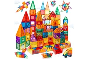MagHub 100PCS Building Blocks Kids Magnetic Tiles, Clear 3D Magnets for Preschool Magnetic Toys, Building Construction STEM Educational Toys for 3+ Years Old Boys and Girls