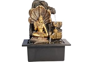 LEOM Indoor Water Fountain With LED Lights, Lord Shiva With Waterfall Features, Zen Tabletop Water Fountain, Home/Office Decor Fountainer, Zen Meditation Relaxation, 10.25" Tall