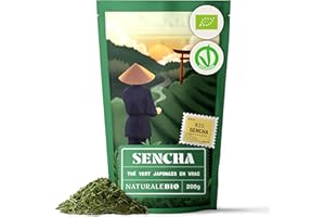 NaturaleBio Thé vert Sencha Japonais Bio - Upper grade - de 200g. Bio, Naturel et Pur, Thé vert en vrac de première récolte cultivée au Japon. Organic Japanese Sencha Green Tea.
