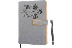 FARFUME Journal d'écriture d'aventure rechargeable pour hommes et femmes A5 doublé en similicuir Cahier à couverture rigide Collège 200 pages lignées Journal personnel plat avec stylo et boucle magnétique