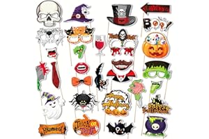 Bikasun 30 Pieces Halloween Photo Booth Props, Funny Halloween Photo Booth Prop, Skull Spider Ghost Bat Pumpkin Eyeglasses, DIY Accessories for Kids Family Party Decoration