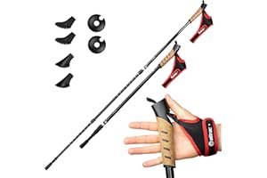 POWRX ATTRAC Bastoncini nordic walking con sistema telescopico, anti-shock e ammortizzante - Lunghezza regolabile da 69 fino a 136 cm - Impugnatura in sughero + PDF workout (Nero/Rosso)