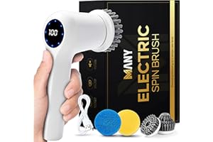 MMANY Electric Spin Scrubber, Cleaning Brush with 4 Replaceable Bathroom Scrubber and Kitchen Scrubber Heads, Power Scrubbers for Cleaning Bathroom, Electric Scrubber Brush for Cleaning