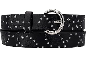 EANAGO Ceinture pour enfant fille (maternelle et primaire, 5-10 ans, tour de hanches 57-72 cm), taille de la ceinture 65 cm, avec strass et motifs en relief