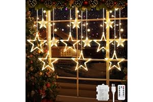 OVOISSTIY Cortina de Luces Navidad, 3.5M Guirnaldas Luminosas Estrellas, Luces de Estrellas 8 Modos USB/Batería IP44, Cadena de Luz Interior Exterior, Decoracion Navideñas para Balcón, Ventana