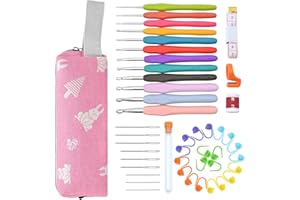 Januts 45 PCS Crochet Hooks Set Aluminum Knitting Needle Kit Ergonomic Soft Grip Rubber Handles Full Size Crochet Kits for Beginners Adults with 12 Sizes of Colourful Crochet Hooks, Rose Red