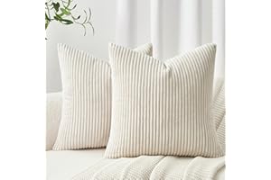 Topfinel Kissenbezug 40x40 creme Kordsamt 2er Set gestreiftes Muster Kissenbezüge Kissenhülle Dekokissen Sofakissen Couchkissen Dekokissen Zierkissenbezug Deko Kissenhüllen Wohnzimmer