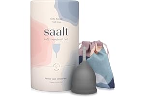 Saalt Soft Menstrual Cup - Super Soft and Flexible - Best Sensitive Cup - Wear for 12 Hours - Made in USA (Grey, Small)