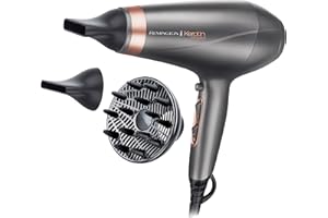 ‎REMINGTON Remington suszarka do włosów z jonizacją, keratynowa z olejkiem z migdałów, 3 ust. nagrzewania, 2 koncentratory i dyfuzor, łatwa do czyszczenia, moc 2200W, szara, Keratin Protect AC8820
