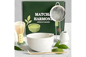 VELAFEE Matcha Set, Handmade Matcha Making Kit with Bamboo Whisk, Ceramic Bowl, Spoon, Strainer & Holder, Kit for an Authentic Tea Ritual, Ideal Matcha Gift Set for Beginners and Enthusiasts