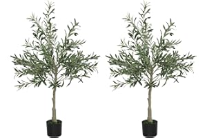 HOMCOM Olivos Artificiales 120 cm Plantas Artificiales Decorativas con Hojas de Seda y 20 Aceitunas Decoración Interior para Hogar Oficina Dormitorio Salón Pack 2