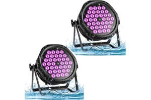 PUZILOZA 2PCS RGB Par LED étanche 108W, 36 LED Extérieur Projecteur Lumiere de Scene D MX 3/7CH Contrôle avec Mode Automatique, Lumiere Disco pour DJ Fête Groupe Spectacles Mariage Noël