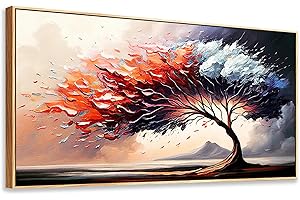 MHARTK66 Quadri Moderni Soggiorno Con Cornice Legno, Quadro Camera da Letto Su Tela Grandi, 50x100 cm Stampe da Parete Albero Della Vita Colorata, Astratto Paesaggio Decorazioni Parete Bagno Ufficio