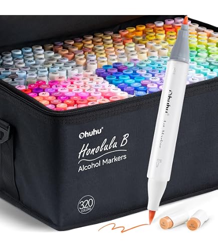 Ohuhu Alcohol Markers Brush Tip 320-Color Double Tipped Art Marker Set
