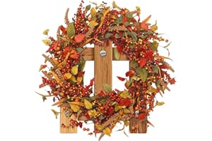 BESREEY Beerenkränze - Herbstkränze Für Die Haustür - - Kranz Deko Dekoration Türkranz | Künstliches Rattan Kürbis Ahornblatt Beere TürKranz Für Erntedankfest, 35cm/40cm/45cm