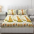 FRESH FROM LOOM Glace Cotton Wrinkle Free Soft Hypoallergenic Bed Sheet | Cartoon Printed | Double Bed King Size Kids Bedsheet For Boys & Girls Room (90X95 Inches/Ziraffe), Yellow