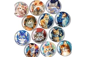 DARUITE 12 Pezzi Calamite Frigorifero, Calamite con Modello di gatto, Magneti Decorativi Rotondi, Ideali per Armadi, Frigoriferi, case e Uffici