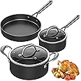 HUIKAILI 5-Pieces Nonstick Pots and Pans Set, Stainless Steel Kitchen Cookware Set with Glass Lids, Pans Set Suitable for All Stoves Include Induction, Includes Frying Pans, Saucepans, Stockpot