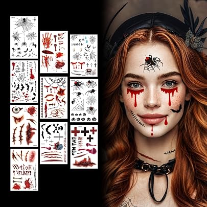 Tatuaggi Temporanei Halloween - 20 Fogli Con Cicatrici Zombie E Ragnatele, Impermeabili, Per Feste