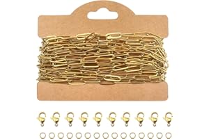 TOAOB THE ONE AND ONLY BABY TOAOB Chaînes Trombone Or de Acier Inoxydable 5m Chaînes de Collier Trombone 4x12mm Chainette pour Bijoux avec 10 Fermoirs Mousquetons et 30 Anneau Ouvert pour Bracelet Fabrication de Bijoux