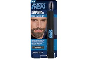 Just For Men 1-Day Beard and Brow Colour Brush, For Instant 1-Step Grey Coverage, Brush-In, Wash-Out, For A Thicker Well-Defined Look, Medium Brown