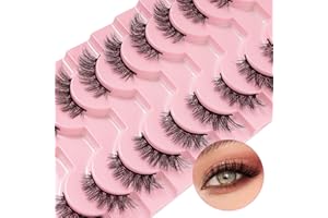 ULIYA Media Pestañas Postizas Naturales 10 Pares 3D Media Pestaña Ojo de Gato Look Hecha a Mano Negras Profesionales Reutilizables para Maquillajes Fiestas Bodas (B01)